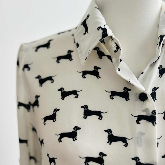 Cartise Ivory & Black Dachshund-Print Lightweight Button Front Blouse – US 4 - Picture 10 of 13
